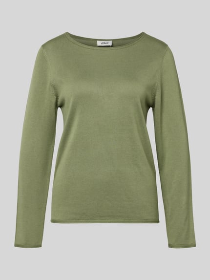 Produktfoto, Regular Fit Strickpullover aus Baumwoll-Viskose-Mix von s.Oliver RED LABEL, Optik: Unifarben, Rundhals, Langarm, Rollsaum, Strick-Textur.