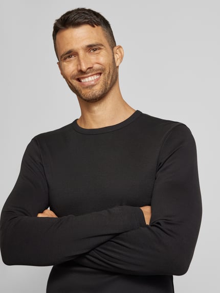 Lindbergh slim fit shirt met lange mouwen met geribde ronde hals Zwart - 3