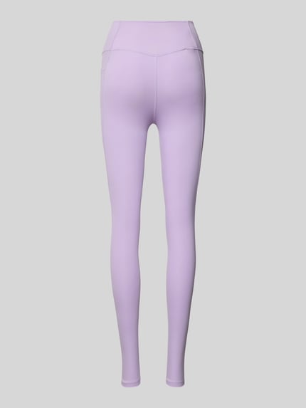 Produktfoto, Slim Fit Leggins mit Logo-Print von adidas Sportswear w kolorze jasnofioletowym, elastyczny materiał, szeroki pas, damskie