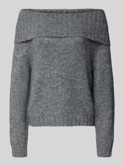 Produktfoto, Regular Fit Strickpullover mit Woll-Anteil Modell 'SHINE' von Only w melanżowej szarości, dzianina, dekolt carmen, długie rękawy, ściągacze