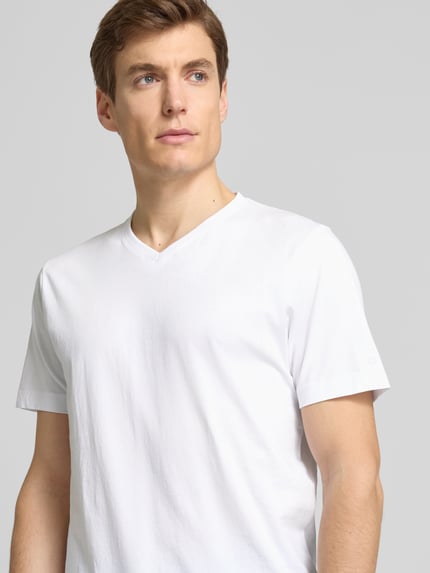 OLYMP Level 5 T-Shirt mit geripptem V-Ausschnitt im 2er-Pack Weiss 3