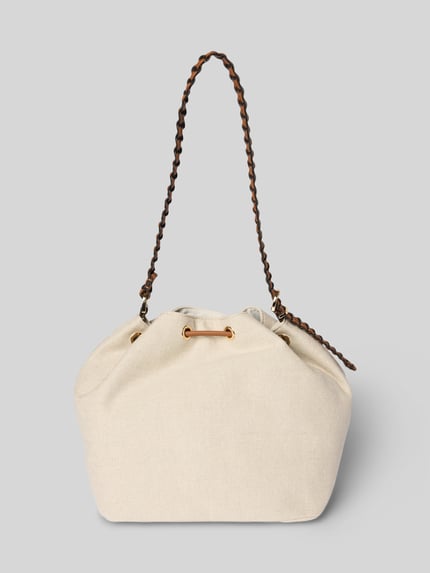 Produktfoto, Beuteltasche aus reinem Leinen von Tommy Hilfiger in Optik: Unifarben, Tunnelzug, Hauptfach, Logo-Applikation, Canvas, Schulterriemen