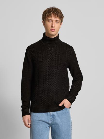 JACK & JONES Coltrui met kabelpatroon, model 'PAUL' Zwart - 4