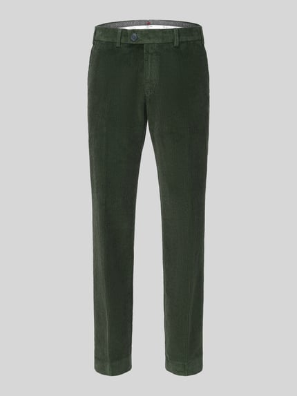 Produktfoto, Regular Fit Cordhose aus Baumwollmix von Hiltl in Dunkelgrün, unifarben, Cordstruktur, Knopfverschluss, seitliche Eingrifftaschen, Gesäßtaschen