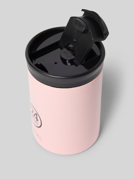 Produktfoto, Travel Mug mit Label-Print von 24bottles, różowy, termo kubek z zakręcanym wieczkiem i klikanym otwieraniem na napoje.