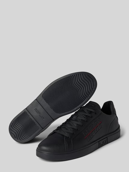 Produktfoto, Sneaker mit Label-Stitching Modell 'POLYS' von Replay in Schwarz, abgerundete Spitze, Schnürung, 3 cm Absatzhöhe, 6 cm Schafthöhe, 7 cm Schaftweite