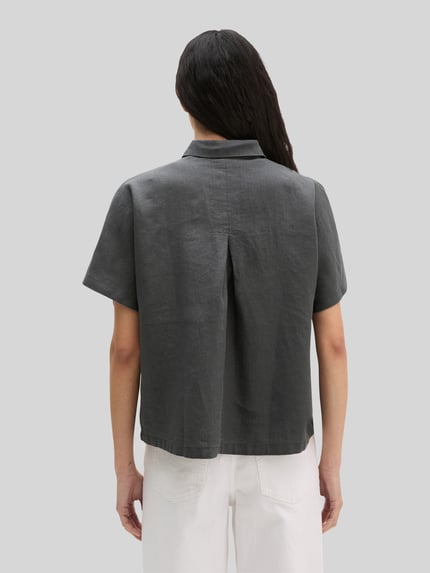 Marc O'Polo Regular Fit Bluse aus reinem Leinen mit Kellerfalte Dunkelgrau 5