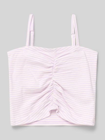 Productfoto, Slim Fit Crop Top aus Baumwoll-Mix van s.Oliver RED LABEL, lichtroze-wit all-over streepjespatroon, jerseytextuur, cropped lengte, rechte carré-halslijn, verstelbare spaghettibandjes.