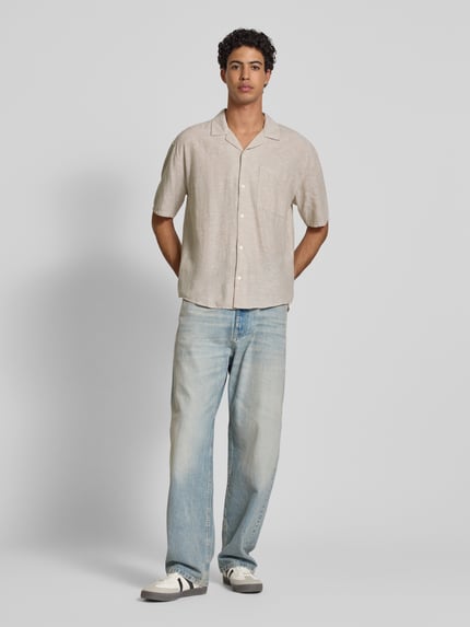 ONLY & SONS Relaxed Fit Freizeithemd aus Baumwoll-Leinen-Mix Modell 'CAIDEN' Beige 1