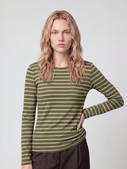 s.Oliver RED LABEL Longsleeve mit abgerundetem Saum Khaki 4