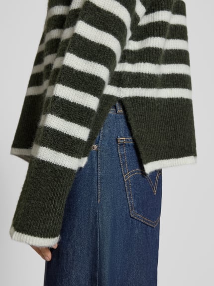 PIECES Relaxed fit gebreide pullover met wol Model 'LINE' Donkergroen gemêleerd - 3