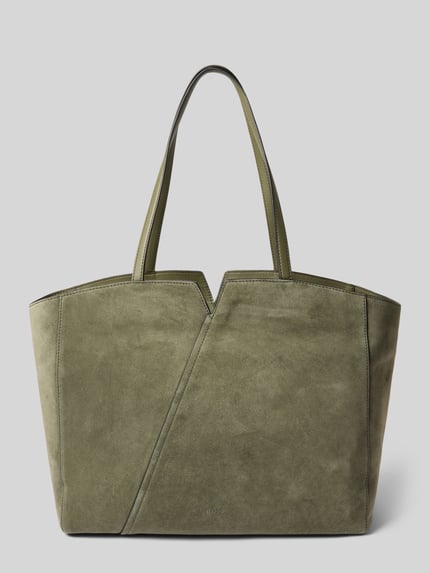 Produktfoto, Shopper aus echtem rundleer van BOSS in olijfgroen met zachte textuur en geometrische naden, Dames shopper van BOSS