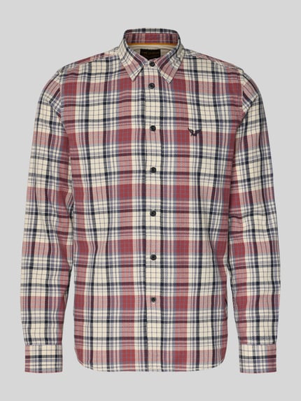 Produktfoto, Regular Fit Freizeithemd mit Kentkragen und Label-Stitching von PME Legend in Rot, Blau und Beige Karomuster, reine Baumwolle, Knopfleiste, klassische Passform