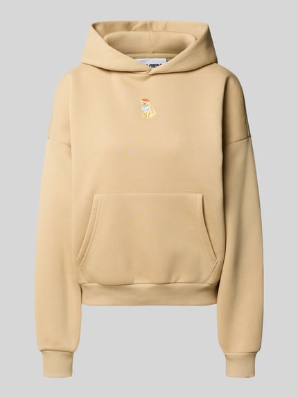 Produktfoto, Hoodie mit Motiv-Stitching und Känguru-Tasche von REVIEW aus Baumwoll-Mix im Regular-Fit für Damen, beige, glatte Oberfläche