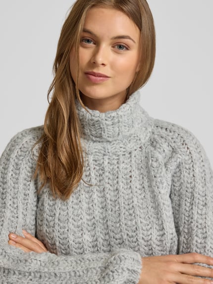 Smith and Soul Sweter z golfem o kroju relaxed fit z domieszką wełny z alpaki Jasnoszary 3