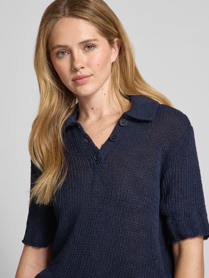 Mustang Gebreid shirt met polokraag, model 'Lolita' Marineblauw - 3
