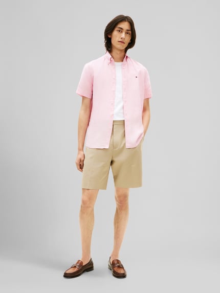 Tommy Hilfiger Regular Fit Kurzarmhemd aus reinem Leinen Rosa 1