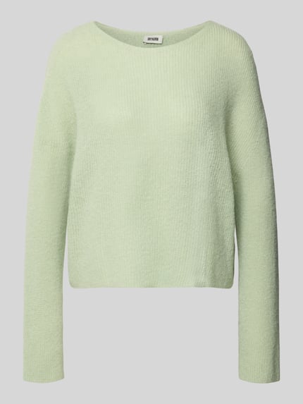 Produktfoto, Oversized Wollpullover aus Alpaka-Mix von DRYKORN, lichtgroen, ribstructuur, ronde hals, brede schouders, damesmode