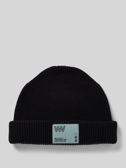 Wood Wood Regular Fit Mütze aus Woll-Mix mit Logo-Patch Modell 'Milo' Black 1