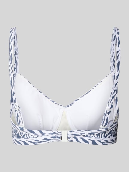 Produktfoto, Bikini-Oberteil mit High Support Fit Modell 'Nerissa' von Barts z mieszanki materiałów z dodatkiem streczu, cienkie ramiączka, zapięcie na haftkę, detal z logo, biało-niebieski wzór, gładka faktura