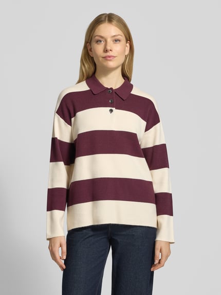 VERO MODA Sweter z dzianiny o kroju regular fit z mieszanki wiskozy model ‘SABA’ Bordowy 4