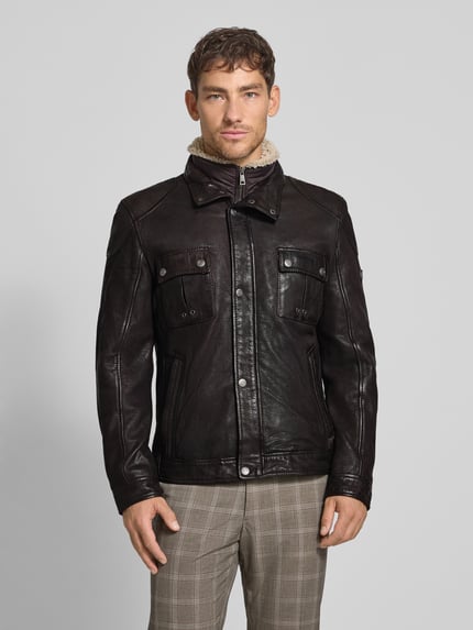 MAURITIUS Lederjacke mit Stehkragen Modell 'GARRECK' Dunkelbraun 4