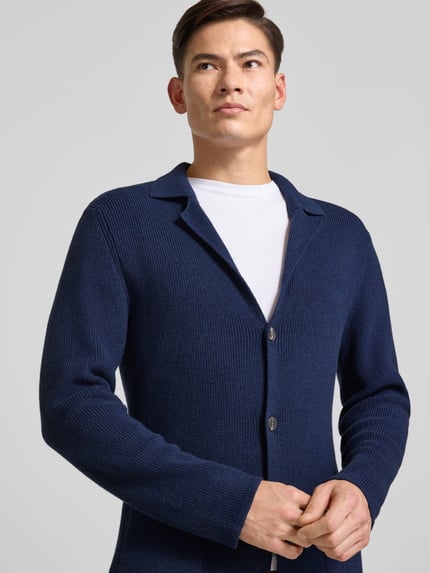 RAGMAN Regular fit gebreid jack van mix van katoen en wol Marineblauw - 3