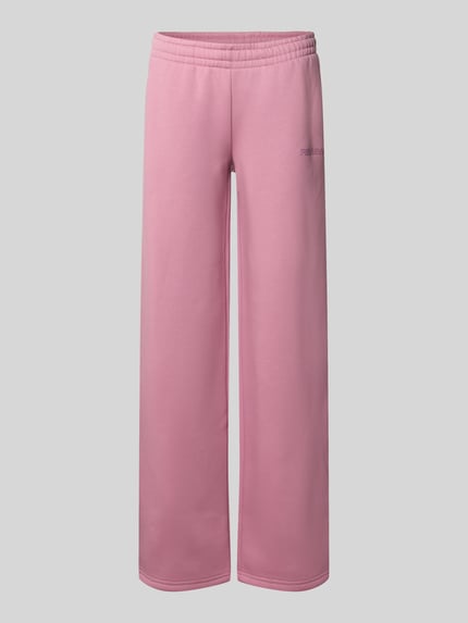 Produktfoto, Straight Fit Sweatpants aus Baumwoll-Mix mit Label-Detail von REVIEW, rosa Farbe, elastischer Bund, glatte Textur, Damen Sweatpants