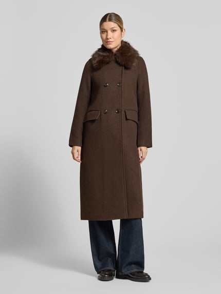 VERO MODA Wollmantel mit abnehmbarem Webpelzkragen Schoko Melange 4