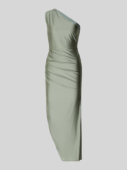 Produktfoto, Cocktailkleid im One-Shoulder-Look von Swing in Hellgrün, figurbetonter Schnitt, Material-Mix mit Stretch-Anteil, Raffungen, Midikleid
