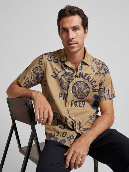 Polo Ralph Lauren Classic fit vrijetijdsoverhemd met 1/2-mouwen, model 'RUSTIC PLAINWEAVE' Zand - 3