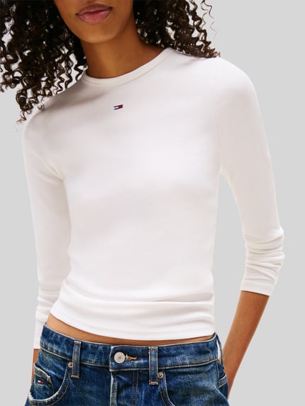 Tommy Jeans Slim Fit Langarmshirt aus Baumwoll-Mix Offwhite 3