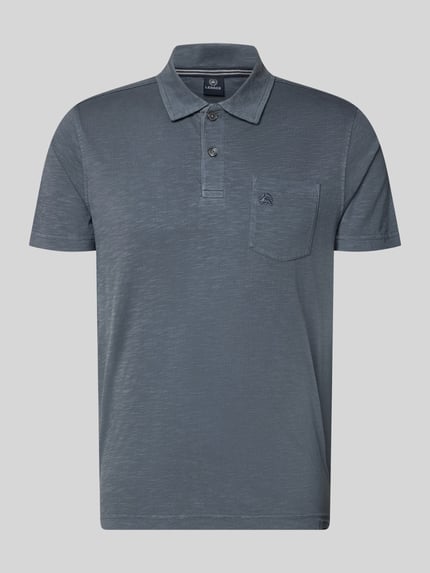 Produktfoto, Regular Fit Poloshirt mit Brusttasche von Lerros aus Reine Baumwolle in Blau, Polokragen, kurze Knopfleiste, Logo-Stitching.
