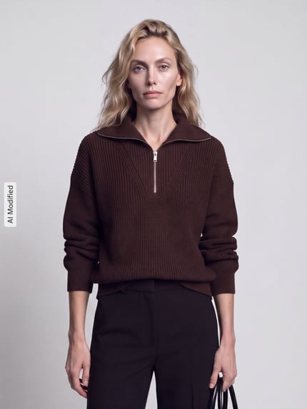 Jake*s Casual Loose Fit Troyer aus reiner Baumwolle Dunkelbraun 4