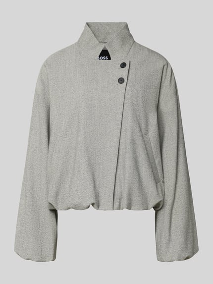 Produktfoto, Boxy Fit Kurzblazer met viscose van BOSS, look: effen gemêleerde structuur, reverskraag, dubbele knoopsluiting, lange mouw, elastische rompzoom, zij-steekzakken, twill materiaalverwerking, Model 'JAVATA'.