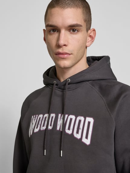 Wood Wood Oversized Hoodie mit Label-Print Anthrazit 3