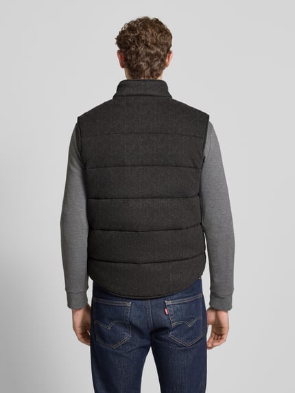 Männermodel trägt Regular Fit Steppweste aus reiner Baumwolle von Polo Ralph Lauren in Optik: Unifarben, Melange, Ganzkörperansicht Rückansicht.