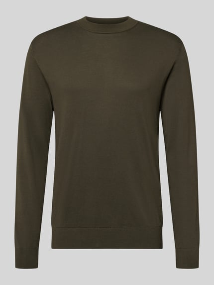 Produktfoto, olivgrüner Regular Fit Pullover aus reiner Baumwolle Modell 'TORINO' von Selected mit glatter Oberfläche, Herren Pullover