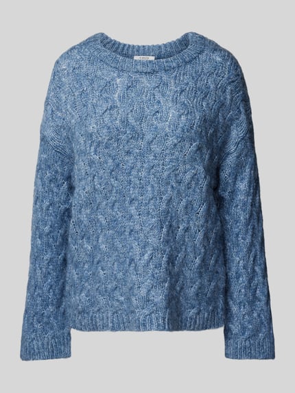 b.young Sweter z dzianiny ze ściegiem warkoczowym model ‘Omhu’ Niebieski 2