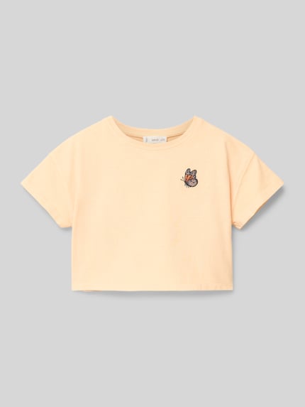 MANGO Cropped T-Shirt mit Statement-Print Apricot 1
