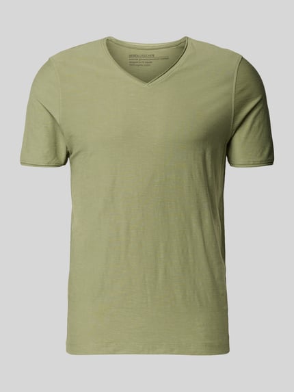Produktfoto, T-Shirt mit geripptem Rundhalsausschnitt von MCNEAL in hellem Grün, Regular Fit, Rücklänge bei Größe M 65 cm, glatte Struktur