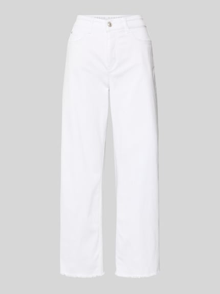 Produktfoto, weiße Wide Fit Jeans-Culotte aus Baumwoll-Mix Modell 'DREAM' von MAC, 5-Pocket-Design, ausgefranste Beinabschlüsse, verkürzt