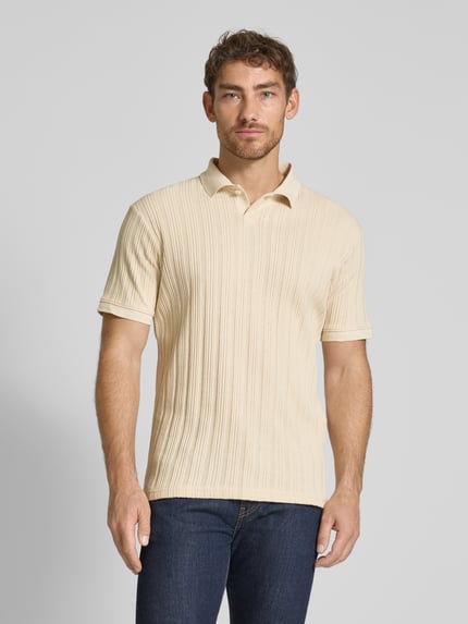 Selected Slim Fit Poloshirt mit Strukturmuster Modell 'JADEN' Sand 4