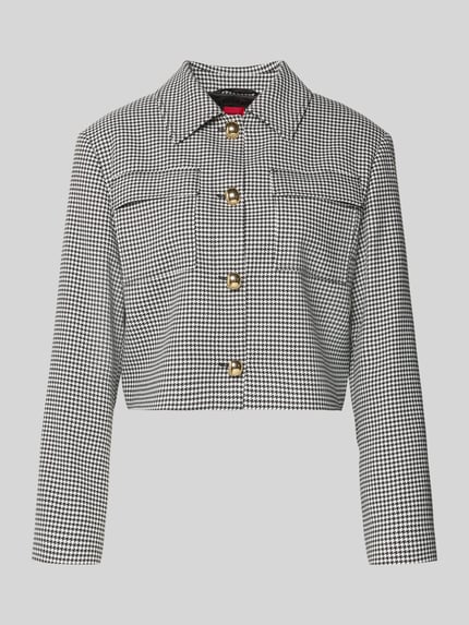 Produktfoto, Boxy Fit Kurzblazer mit Vichy-Muster Modell 'ALERO-2' van HUGO, zwart-wit ruitpatroon, lange mouwen, borstpattentas, eenrijig.