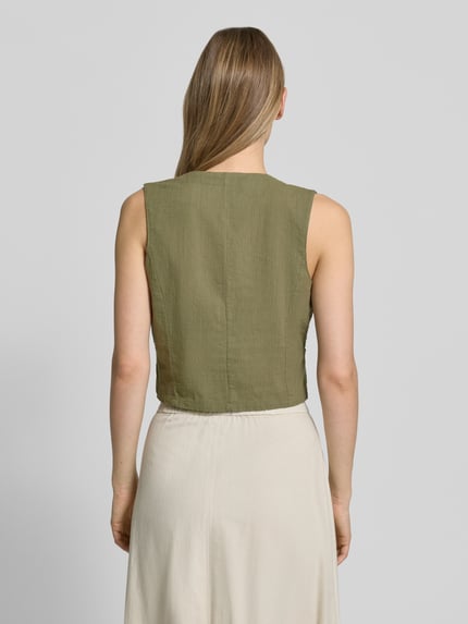 VERO MODA Regular Fit Leinenweste aus Baumwoll-Leinen-Mix Modell 'CAIA' Oliv 5