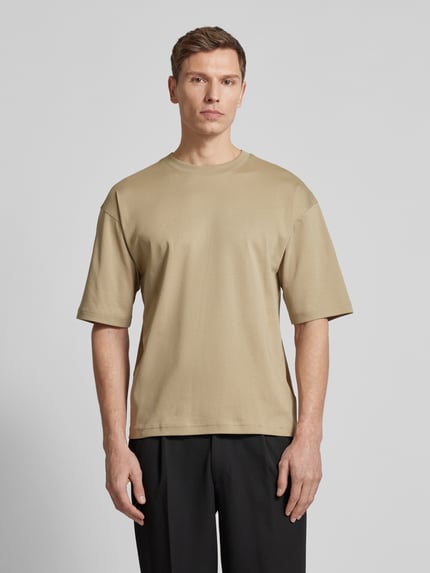 Jake*s Studio Men T-shirt z prążkowanym okrągłym dekoltem Ziemisty brązowy 4