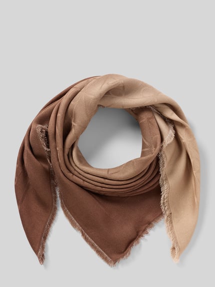 Produktfoto, Tuch aus reinem Modal Modell 'GRADIENT EMBLEM SQUARE' von CK Calvin Klein, efekt: wzór na całej powierzchni, monogram z logo, aplikacja: intarsja, materiał: modal, odcienie beżu i brązu, miękka tekstura, surowe krawędzie