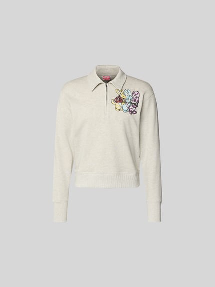 Produktfoto, pullover met pailletten van Kenzo voor heren van puur katoen in regular fit met tricotlook, schipperskraag, ruglengte maat M 62 cm, lichtbeige met gekleurde details