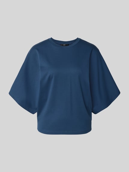 Produktfoto, Boxy Fit T-shirt met ronde hals van Zero, dames T-shirt van puur katoen, 1/2-mouwen, ruglengte maat 36 is 58 cm, effen blauw