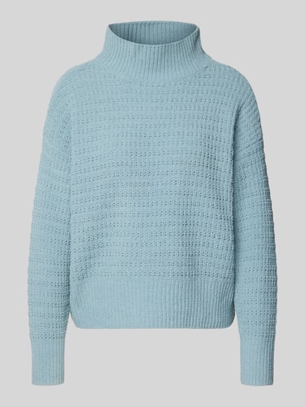 Produktfoto, Regular Fit Strickpullover mit Mock Neck Kragen Modell 'GLOBE' von Only w kolorze jasnoniebieskim, struktura dzianiny, długie rękawy, gładka faktura